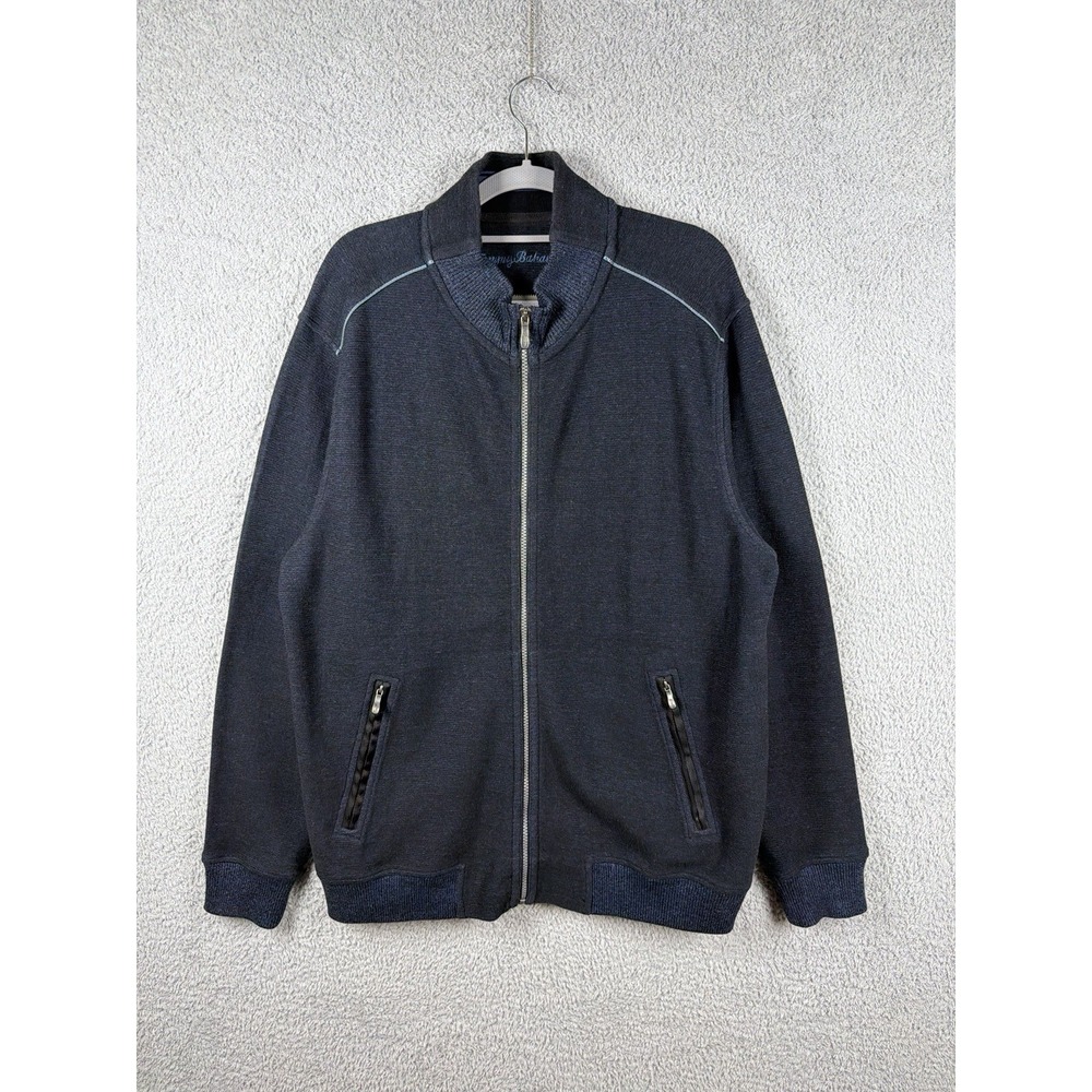 Tommy Bahama Men's Size L Blue Full Zip Cotton Knit Jacket Sweater